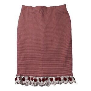 7th Avenue Design Studio New York & Company Skirt Large Red Check Crochet Floral